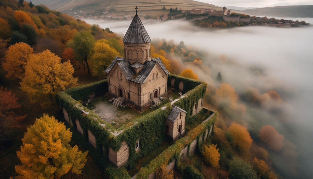 Храм в тумане, дышит историей.